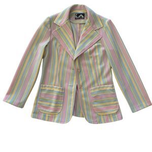 Vintage 70s Jack Winter Polyester Blazer Pastel Rainbow